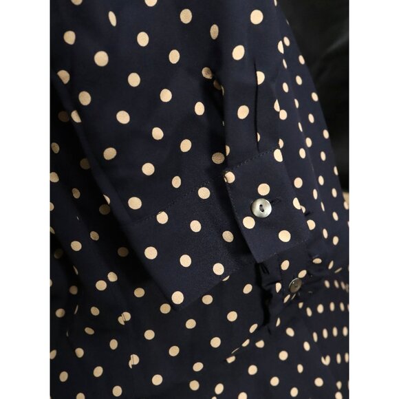 Talbots Sz 14 Blouse & Maxi Skirt Set Navy Blue / Khaki Polka Dot 100% Silk - Picture 4 of 6